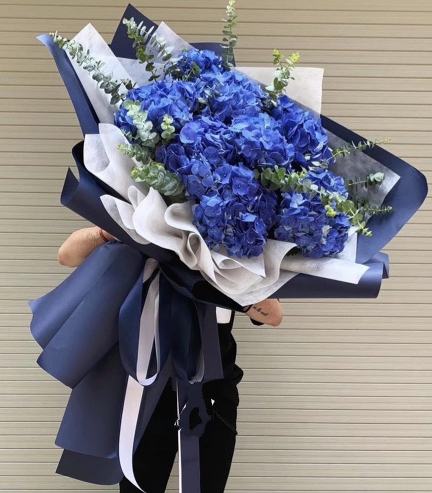 Bó hoa cẩm tú cầu màu xanh
